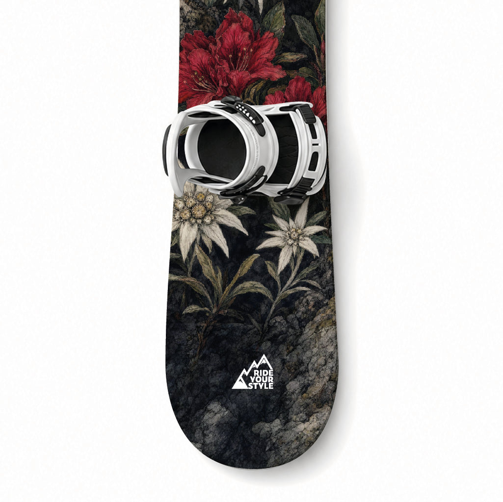 Snowboard mit Designfolie »Alpenflora« beklebt – rückstandslos ablösbar